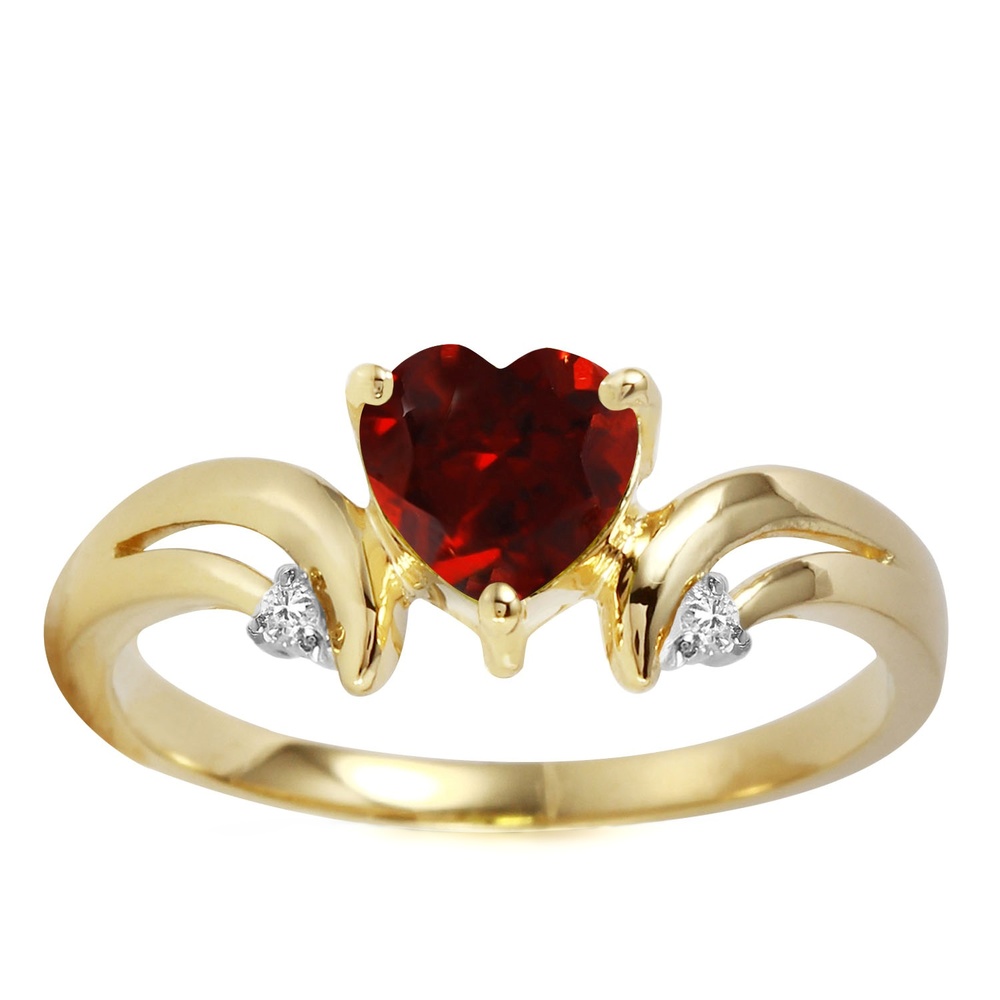 14K. SOLID GOLD RING WITH DIAMONDS & GARNET (Yellow Gold)